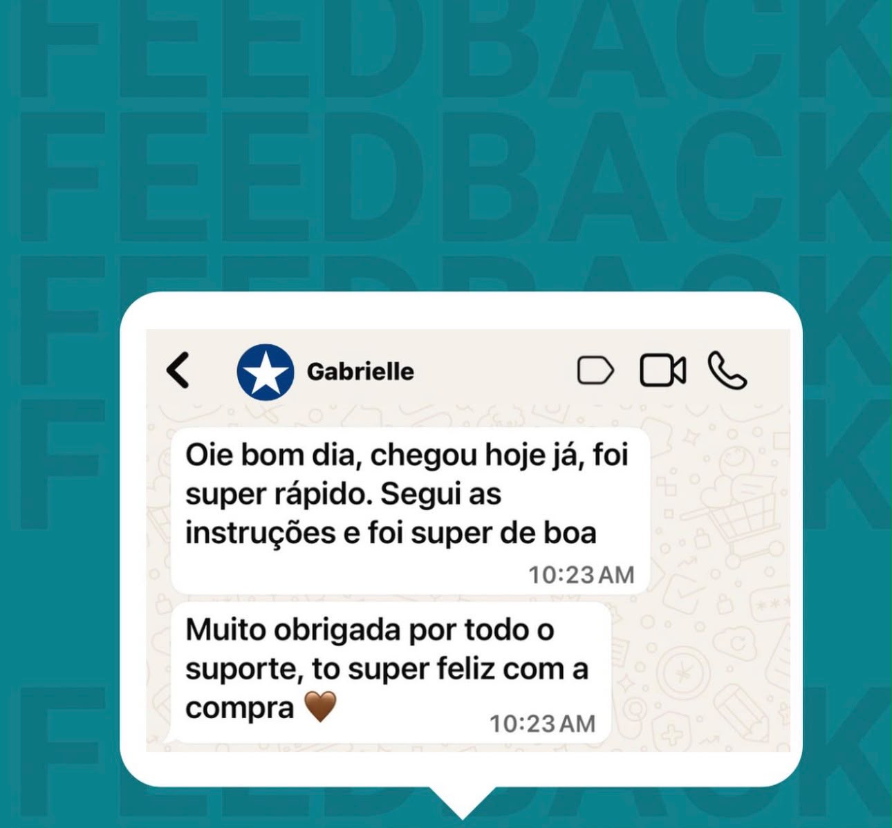 Relato de Gabrielle sobre entrega rápida e suporte da equipe